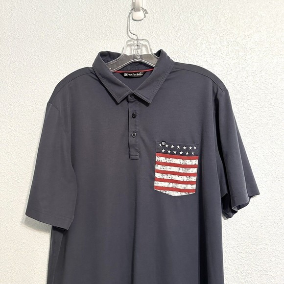 Travis Mathew Navy Golf Polo Shirt American Flag Pocket Mens Size XL - Picture 2 of 10